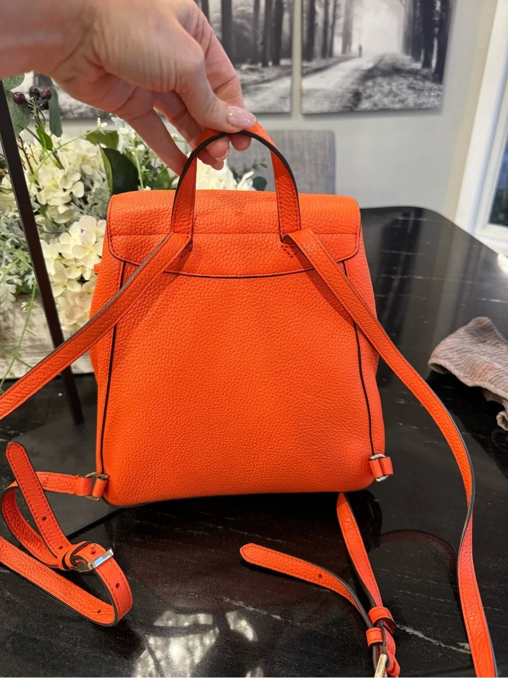 🍊♠️Kate Spade New York Orange Pebbled Leather Backpack - Picture 8 of 12